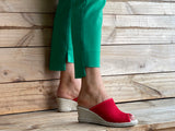 Via Nova Folly European women's espadrille sandals. Jute sole unit. Comfortable footbed in red.