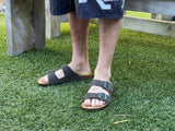 European men's sandals. Very similar to Birkenstock sandals. Quality and comfort, contoured footbeds from Spain. In gray/grey.