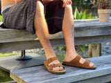 European men's sandals. Very similar to Birkenstock sandals. Quality and comfort, contoured footbeds from Spain. In tan.