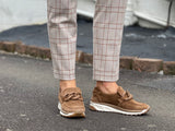 Wallabee style European sneakers in quality tan suede leather. Women's shoes made in Spain.
