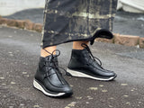 European Wallabee boots. Quality Spanish women's footwear in black leather. Ankle boots