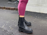 Designer combat boots European made. Spanish boots with stud detail, zipper and elasticated gusset. Chunky boots with robust sole. Women's ankle boots.