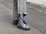 Grungy combat style boot. European, made in Italy from quality, soft leathers. Rugged and robust sole unit, comfortable women's boots. In slate colour
