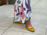 European women's sandals. Ballet flat with woven detail on toe. Quality soft leather uppers in yellow.
