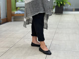 European women's sandals. Ballet flat with woven detail on toe. Quality soft leather uppers in black.