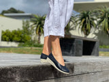 Comfortable European shoes. Women's shoes made from quality soft leather wedge sandals in black