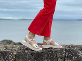 Marca women's sandals with comfortable chunky wedge sole unit. Soft leather with double buckles. In off white.