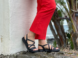 Marca women's sandals with comfortable sole unit. Soft leather strappy sandals in off black.