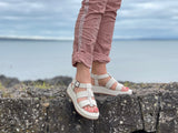 Marca women's sandals with comfortable chunky wedge sole unit. Soft leather with double straps. Strappy sandals in off white.