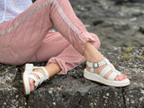 Marca women's sandals with comfortable chunky wedge sole unit. Soft leather with double straps. Strappy sandals in off white.