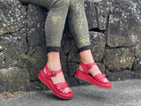 Marca women's sandals with comfortable chunky wedge sole unit. Soft leather with double buckles. In off red.