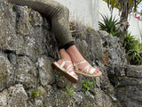 Marca women's sandals with comfortable sole unit. Soft leather strappy sandals in off gold.