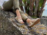 Marca women's sandals with comfortable sole unit. Soft leather strappy sandals in off gold.