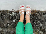 Marca women's sandals with comfortable sole unit. Soft leather strappy sandals in off white.