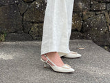 Chanel inspired heels. European quality women's shoes. Beautiful diamante detail, slingback with enclosed toe. Perfect wedding shoe available in cream/gold.
