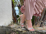 Marian special occasion women's sandals. Strappy leather slingback sandal. Comfortable mid height kitten heel. In metallic colours.