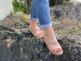 European women's sandals similar to Birkenstock sandals. Quality and comfortable from Spain. In beige colour.