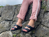 European women's sandals similar to Birkenstock sandals. Quality and comfortable from Spain. In black colour.