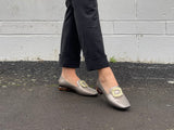 Patent leather, loafer, Tran seasonal, gold accents, fashion shoe, Smart casual ballet flat.