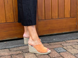 European espadrille slides. Made in Spain from quality suede leather. Beautiful women's sandals in terracotta.