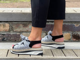 Quality European made women's shoes. Sandal/sneaker style made in Spain. Comfortable shoe with espadrille detail. In Black.