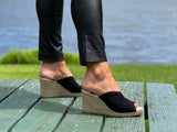 European espadrille slides. Made in Spain from quality suede leather. Beautiful women's sandals in black.