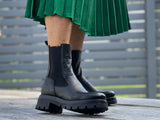 Good quality European boots made in Italy. Soft leather, Chelsea women's boot with elasticated gusset. Pull on boot.  Chunky soled boots. Black boots