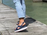 Sport-lux women's sandals cross over straps platform sole unit in navy