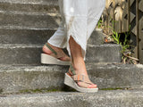 European sandals made in Spain. High quality leather. Comfortable women's sandals with wedge sole unit. In light brown.