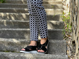 Quality European women's sandals. Made in Spain, comfortable wedge sandals in soft nubuck leather. In black.