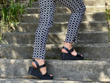 Spanish women's sandals made from quality leathers. Comfortable wedge summer sandals in off black.