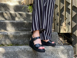 Spanish women's sandals made from quality leathers. Comfortable wedge summer sandals in off black.